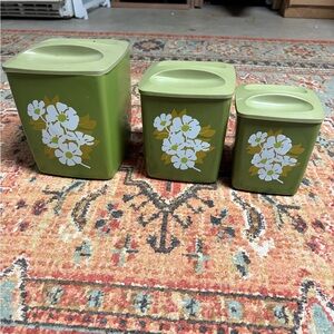 Vintage Green Floral Canister Set